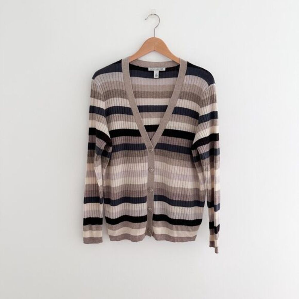 Autumn Cashmere Striped Ribbed Cashmere Cardigan Sweater Size Small